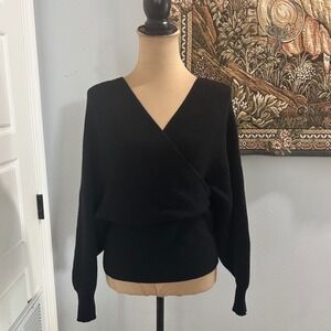 Reign The Label Black Sweater Ribbed Knit V Neck Long Sleeve Modern Chic L‎
